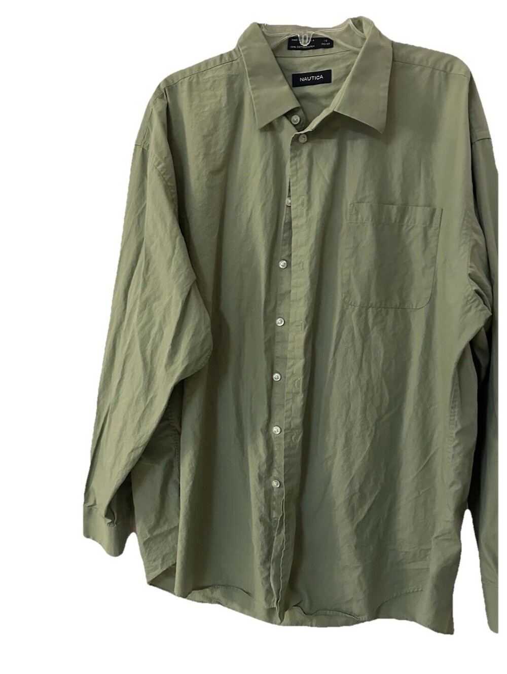 Men’s Nautica Classic Fit Button Up Dress Shirt Big & Tall 19 36/37 OD Green